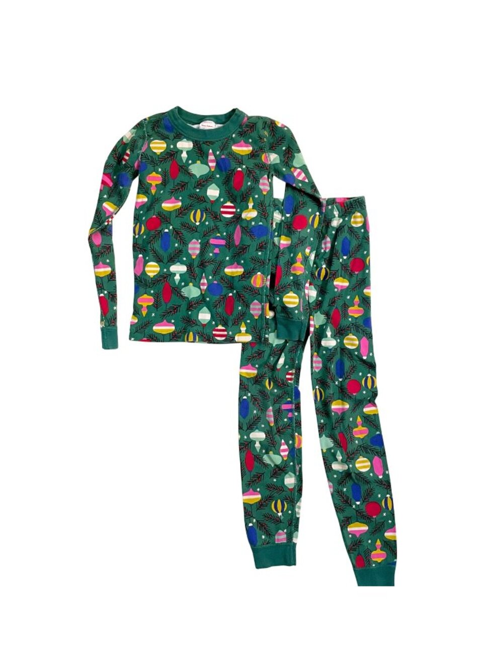 Hanna Andersson Green Christmas Ornament Pajamas, Size 10